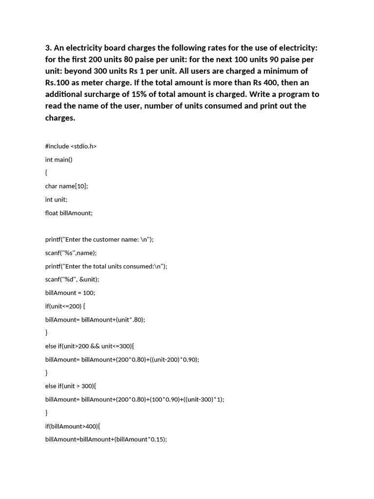Electricity Billing Program in C | PDF | Computers