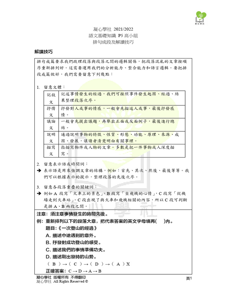 July P5 排句成段+技巧- S W3 | PDF