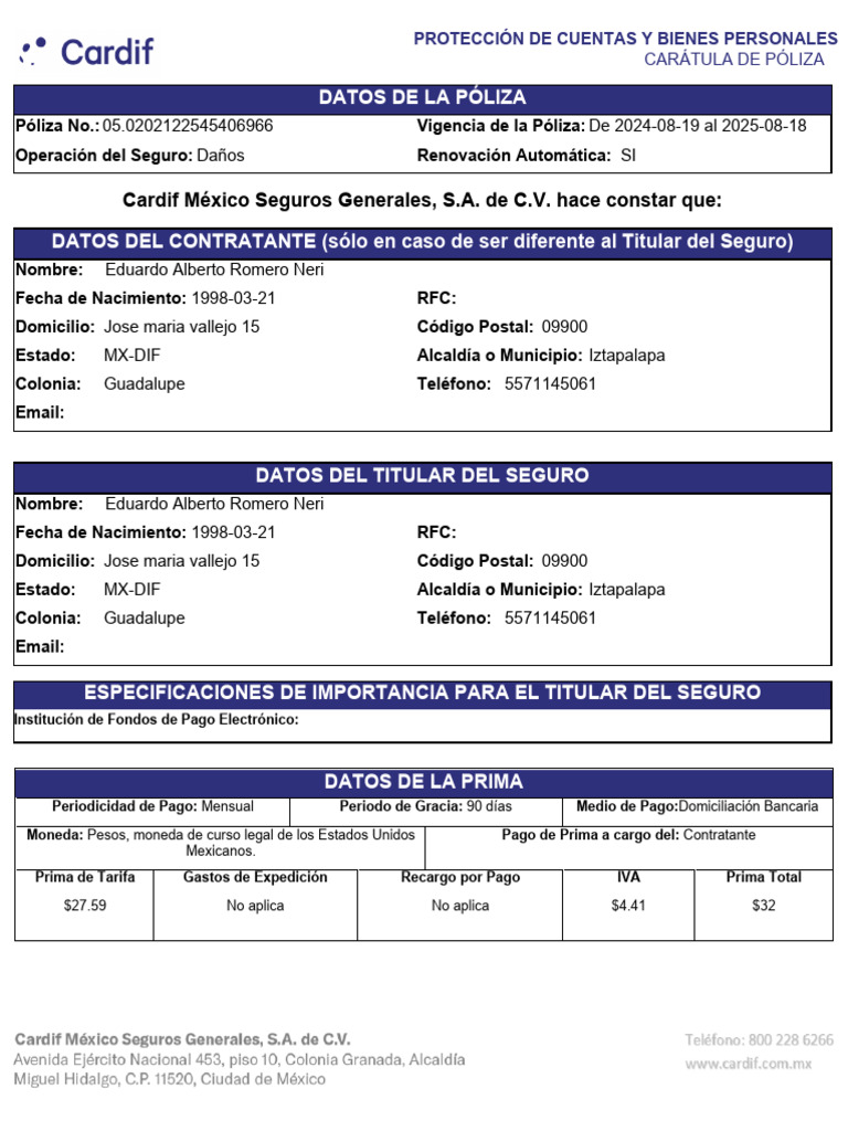 Policy Certificate | PDF | Póliza de seguros | Seguro