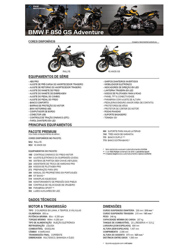 Ficha Técnica BMW F 850 GS Adventure | PDF | Motores | Freios ABS