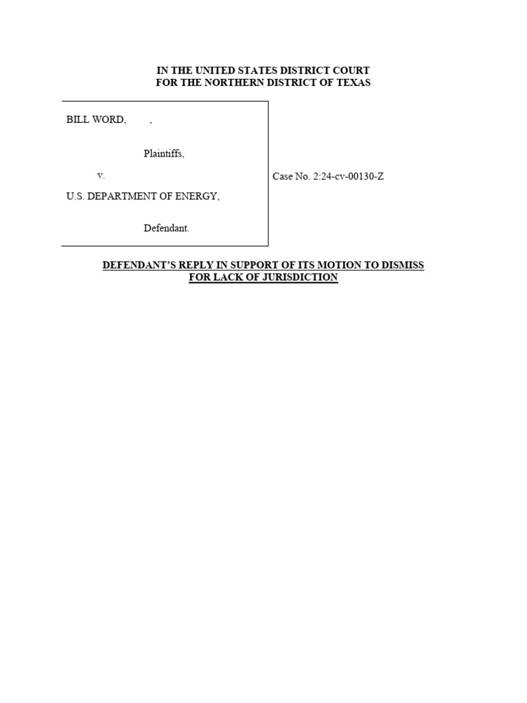 Reply Motion To Dismiss | PDF | Complaint | Jurisdiction