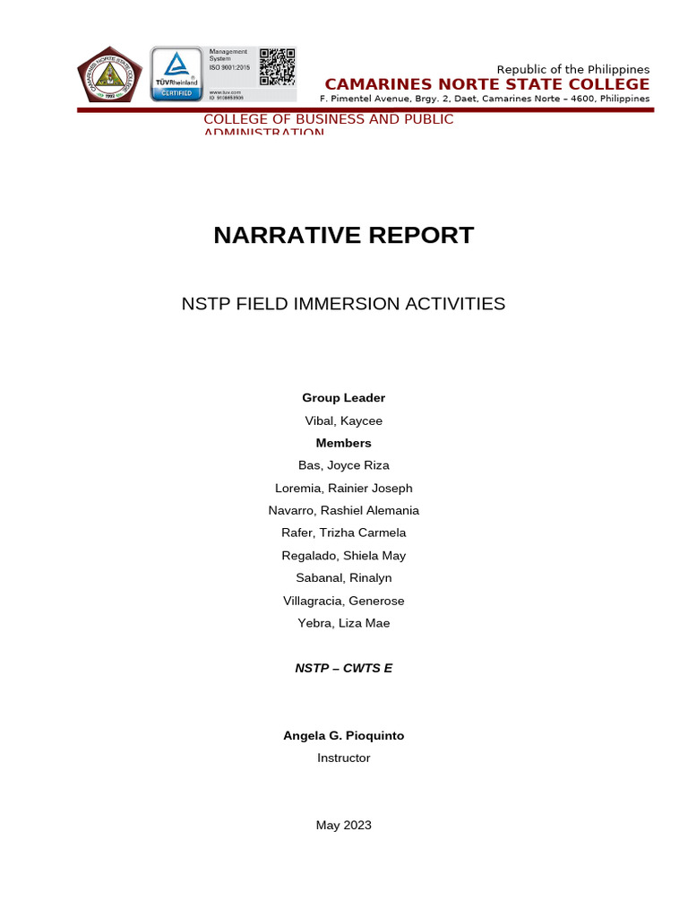 CWTS Community Service Narrative Report | PDF | Community | Volunteering