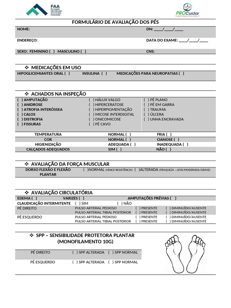 Avaliação de Saúde dos Pés Diabéticos | PDF | Doenças e distúrbios ...