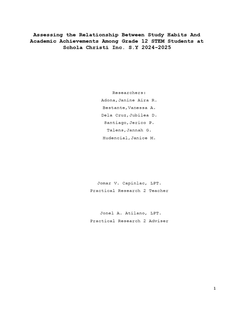 Assessing The Relationship Between Study Habits and Academic ...