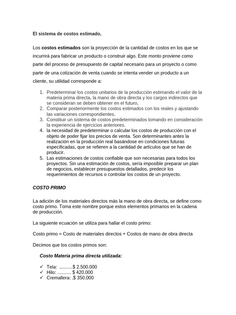 Cálculo de Costos Estimados en Producción | PDF | Presupuesto | Economias