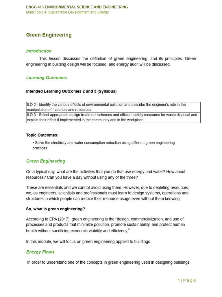 Green Engineering: Intended Learning Outcomes 2 and 3 (Syllabus) | PDF ...