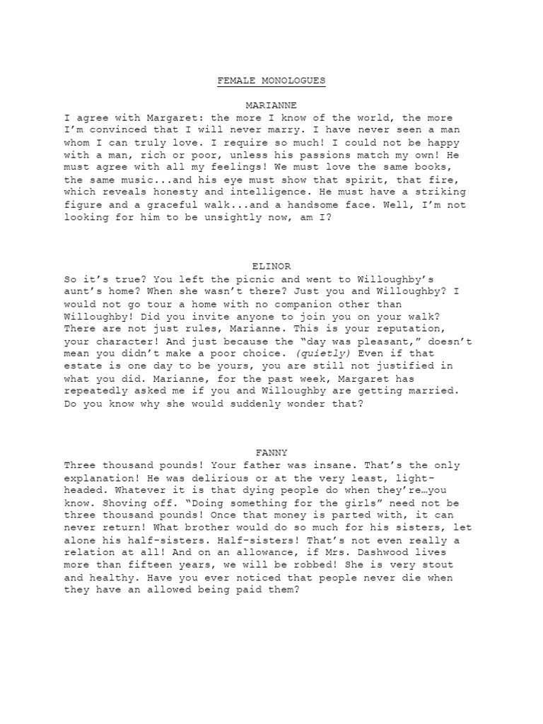Elinor and Marianne: Monologues from Austen | PDF | Sense And ...