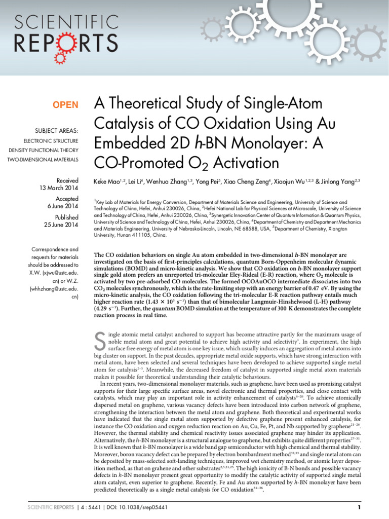 A Theoretical Study of Single-Atom Catalysis of CO Oxidation Using Au ...
