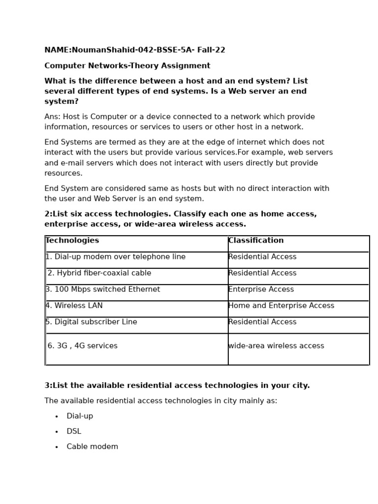 Computer Networks Theory Assignment | PDF | Internet Protocol Suite ...