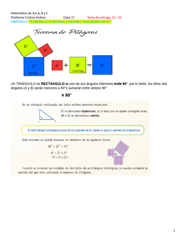Teorema de Pitágoras y Triángulos Rectángulos | PDF | Triángulo | Geometría