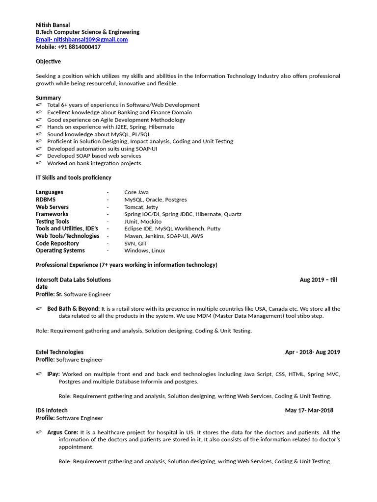 Nitish CV | PDF | Software Development | Computing