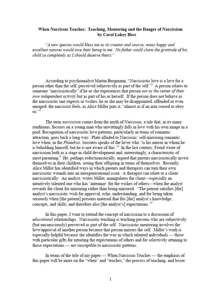 Narcissism in Teaching and Mentoring | PDF | Narcissism | Psychological ...