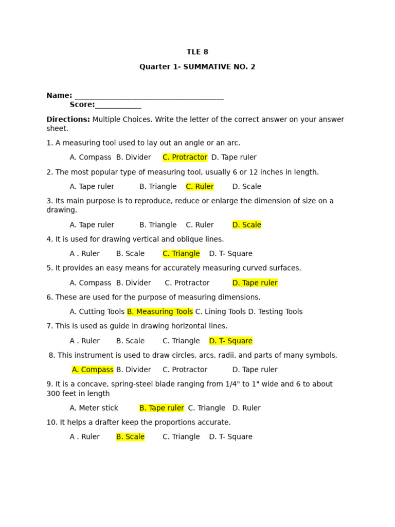 Tle 8 Summative Test No. 2 | PDF | Triangle | Geometry