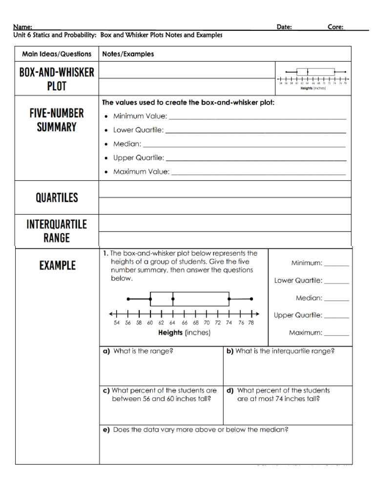 Box and Whisker Plots: Notes & Examples | PDF | Games & Activities ...