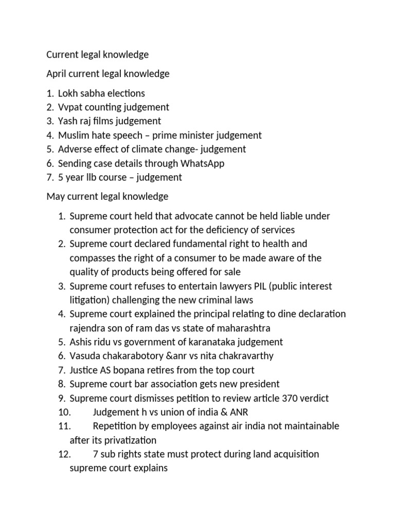 Current Legal Knowledge Update 2024 | PDF