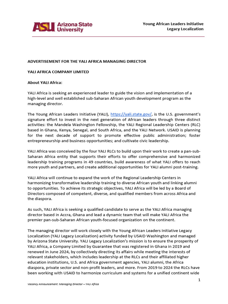 YALI Africa MD - Vacancy Announcement-English | PDF | Africa | Governance