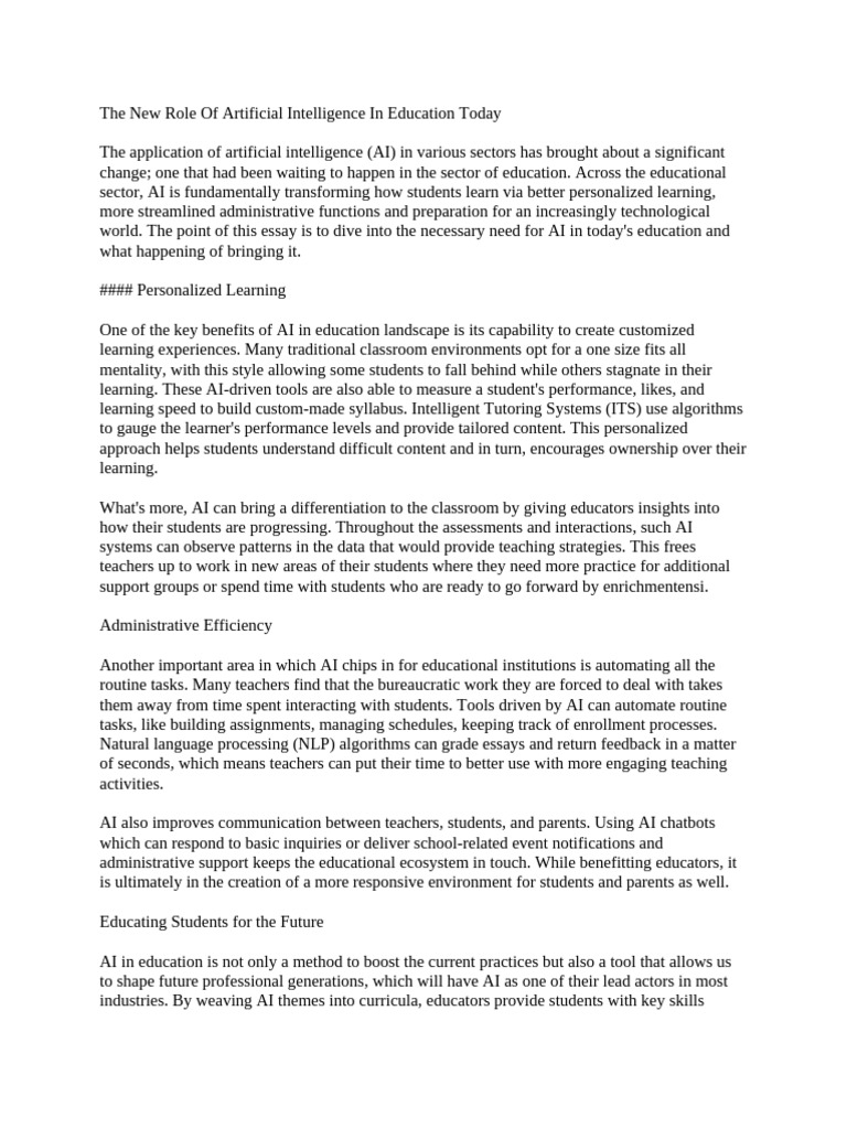 The New Role of Artificial Intelligence in Education Today | PDF ...