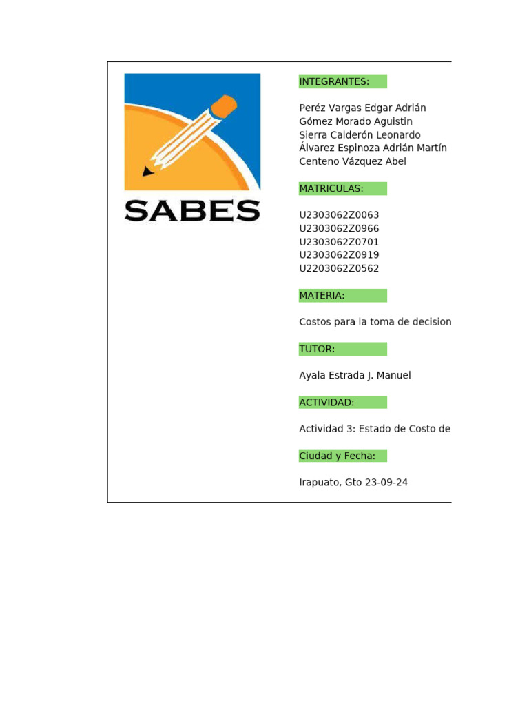 Estado de Costo de Producción y Ventas | PDF | Negocios económicos ...