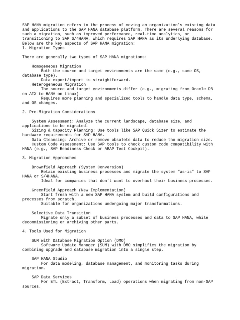 SAP HANA Migration Guide: Key Aspects | PDF | Databases | Computer ...