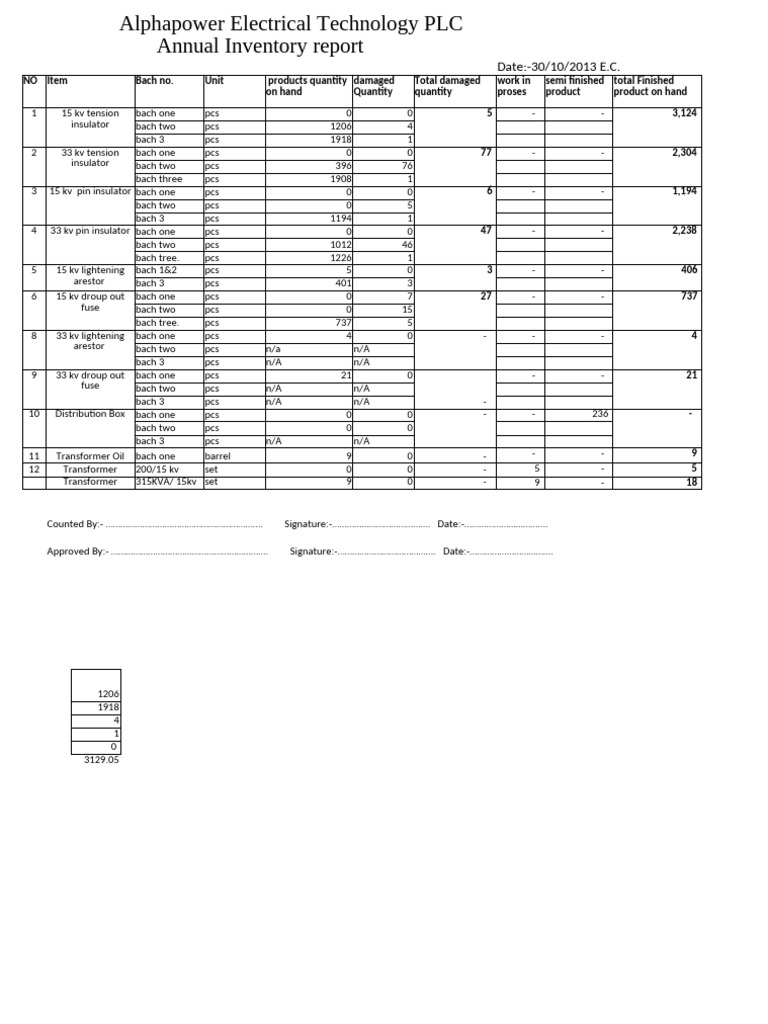 Annual Inventory Report | PDF | Insulator (Electricity) | Electric Power