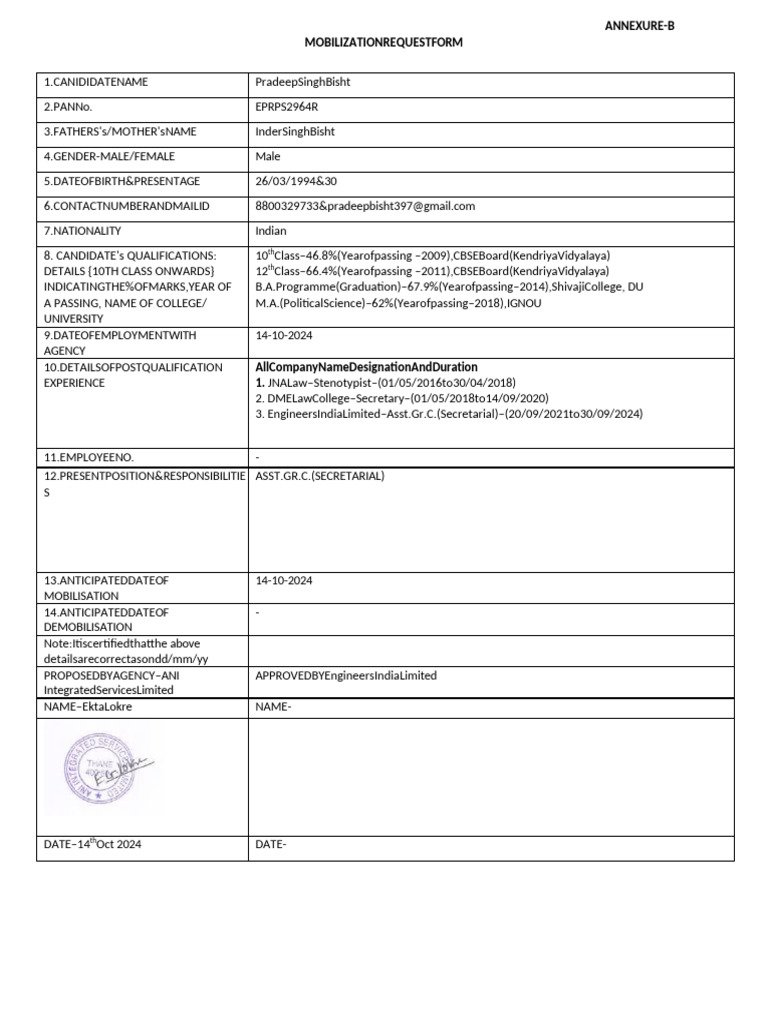 Mobilization Request Form Details | PDF