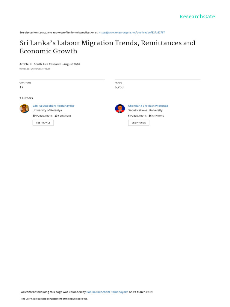 Sri Lanka's Labour Migration Trends, Remittances and Economic Growth ...