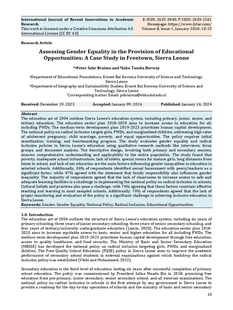 Gender Equality in Sierra Leone Education | PDF | Focus Group | Data