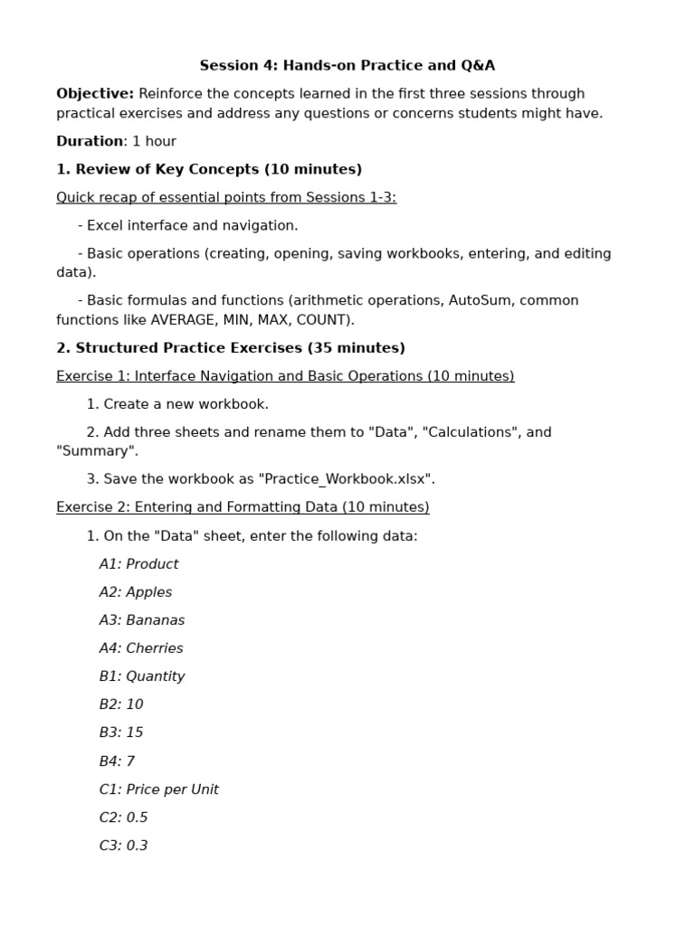 Session 4 - Hands-On Practice and Q&A | PDF | Microsoft Excel | Computing