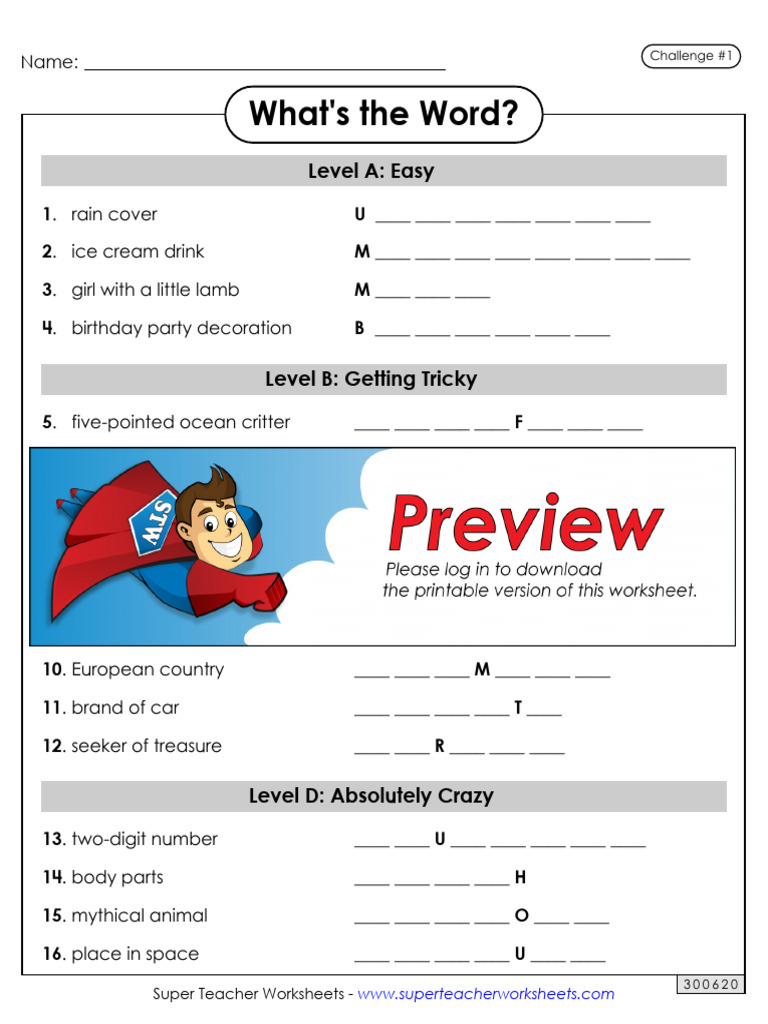 Word Puzzle Worksheet for Kids | PDF