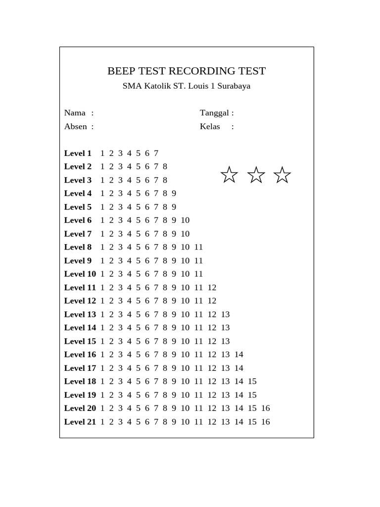Format beep test pdf