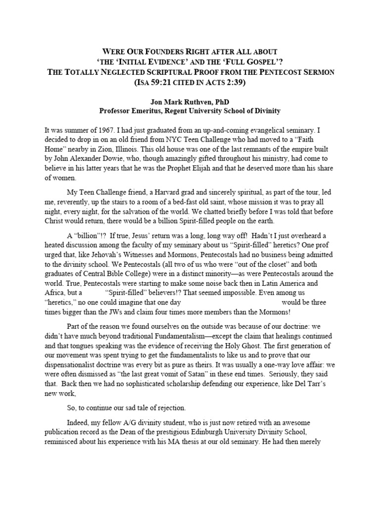 THE INITIAL EVIDENCE AND THE FULL GOSPEL Ruthven | PDF | Pentecostalism ...