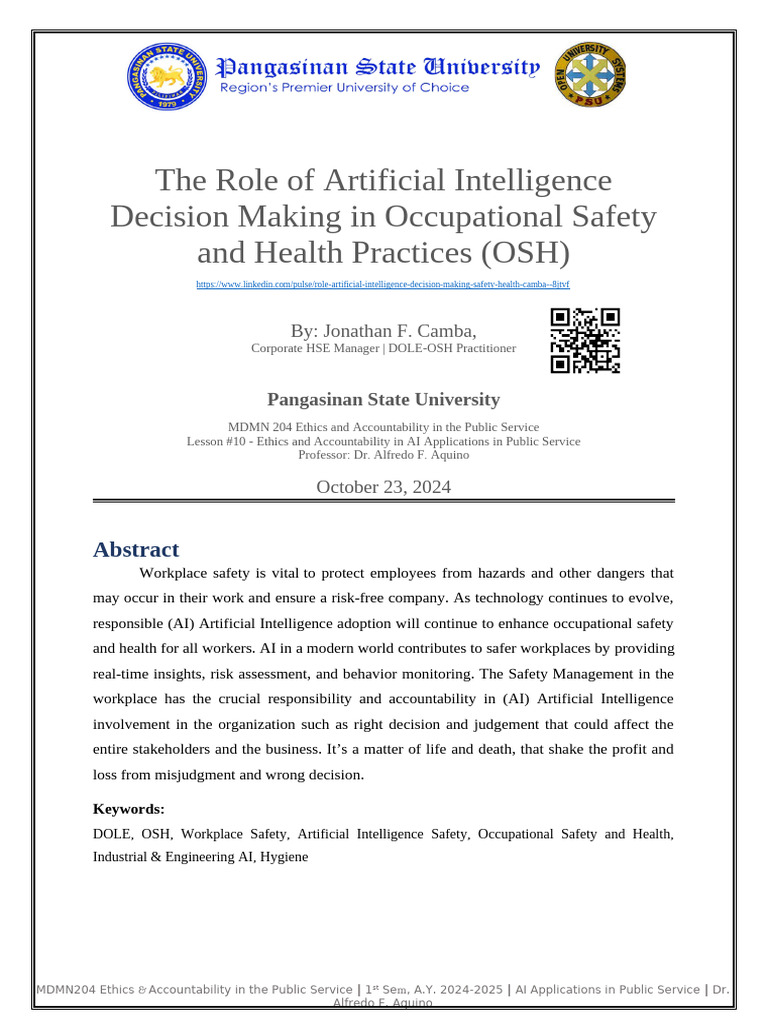The Role of Artificial Intelligence in Occupational Safety and Health ...