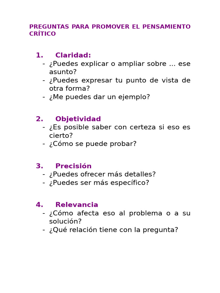 Preguntas para Pensamiento Crítico | PDF | Crecimiento personal y ...