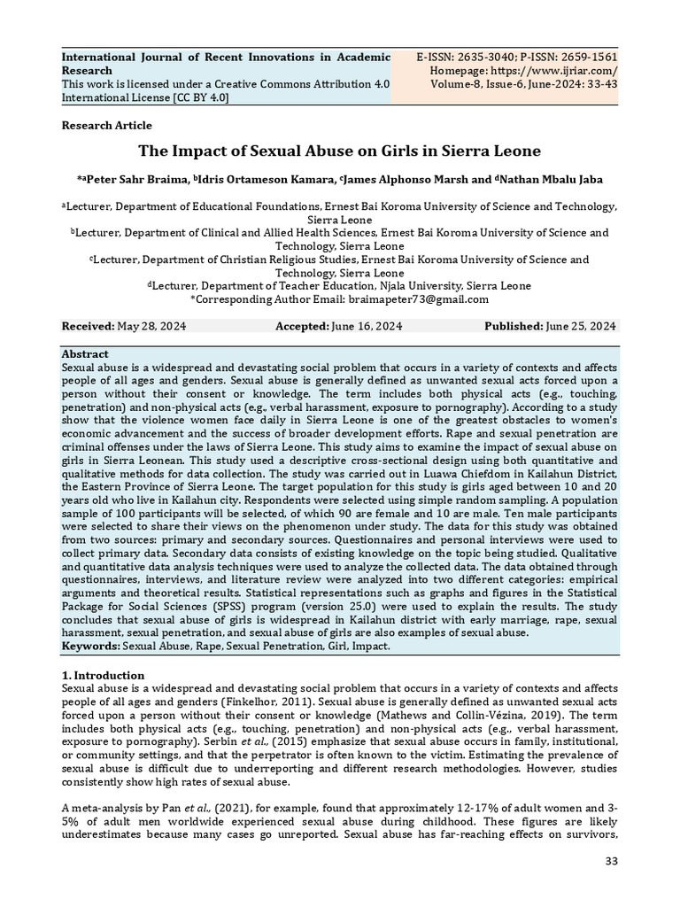 Impact of Sexual Abuse on Girls in Sierra Leone | PDF | Child Abuse | Rape