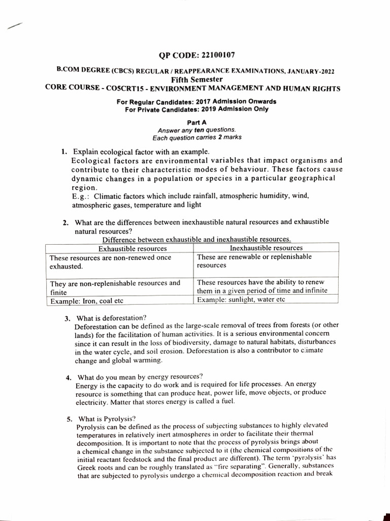 Environment Management and Human Rights Exam | PDF | Ecosystem ...