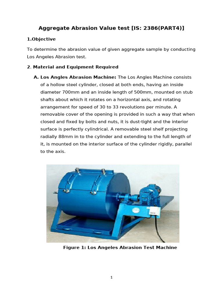 Los Angeles Abrasion Test for Aggregates | PDF | Wear | Concrete