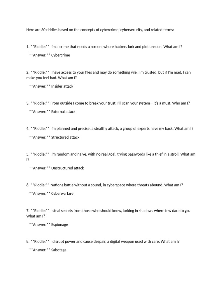 Here Are 30 Riddles Based On The Concepts of Cybercrime | PDF ...