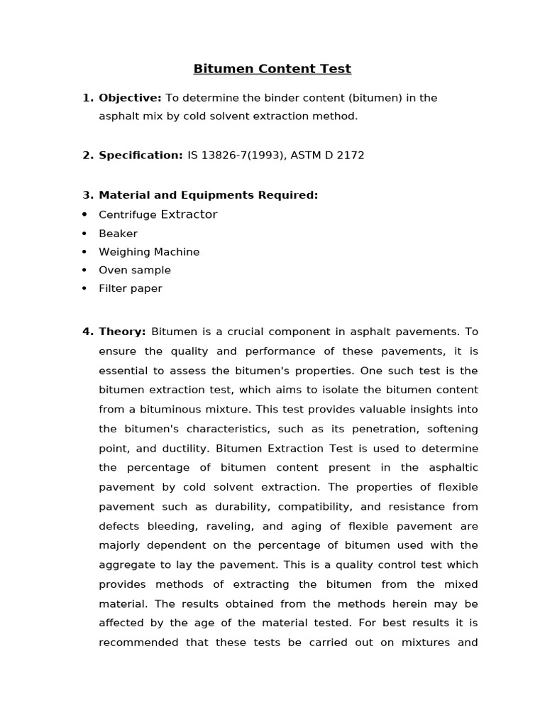Bitumen Content Test | PDF | Road Surface | Mixture