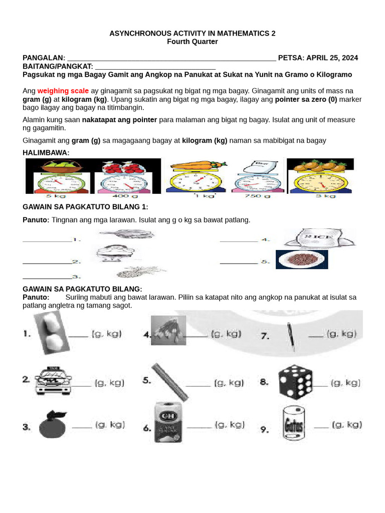 Q4 Matht 2 Asynchronous Activity 4 25 2024 | PDF