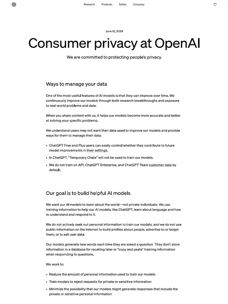 Consumer Privacy at OpenAI | PDF