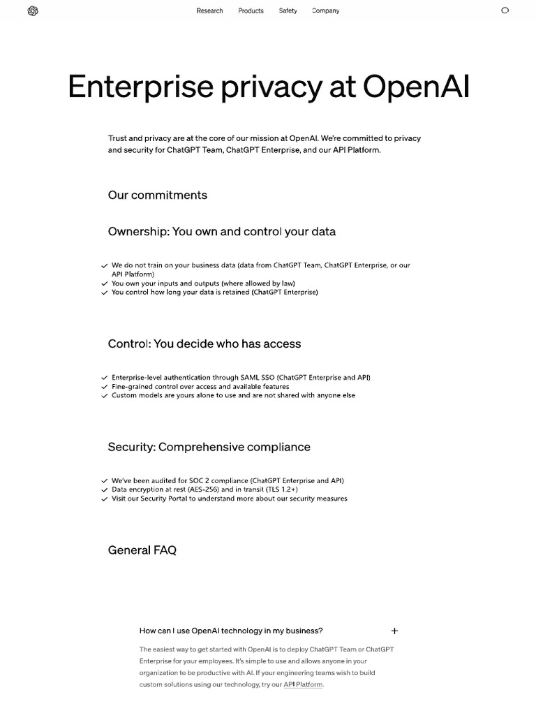 Enterprise Privacy at OpenAI | PDF