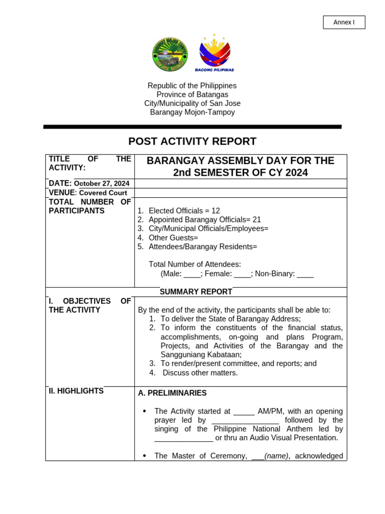 Annex I Post Activity Report Template | PDF | Social Science | Foreign ...