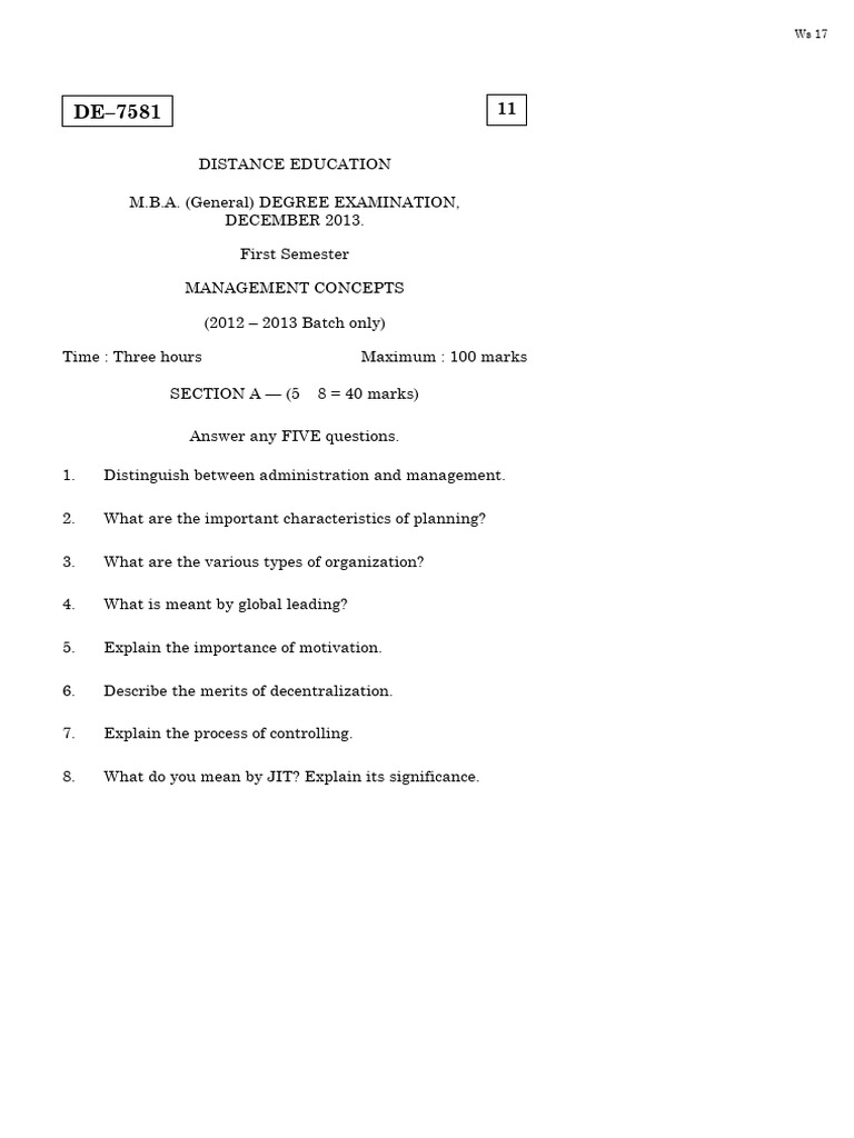 MBA Exam Questions: Management & Economics | PDF | Demand ...