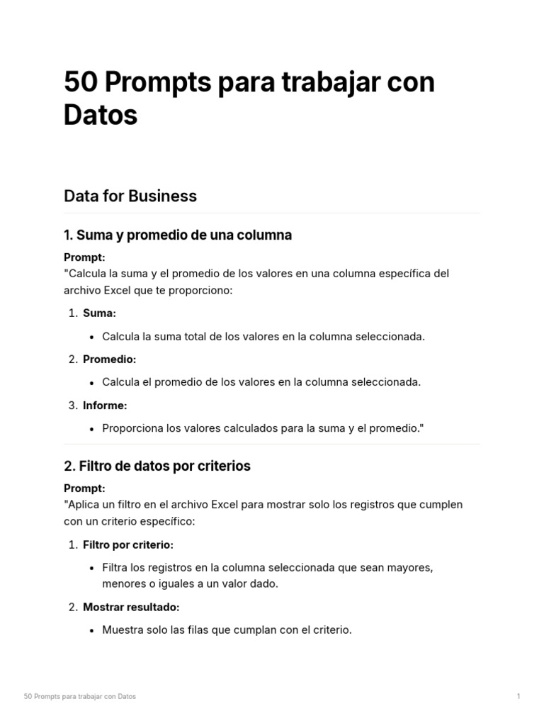 Prompts para Análisis de Datos Excel | PDF | Microsoft Excel | Análisis ...