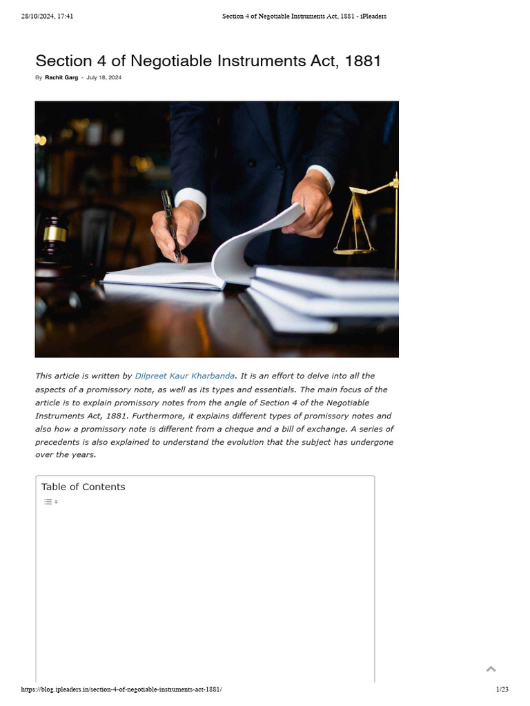 Understanding Section 4: Promissory Notes | PDF | Negotiable Instrument ...