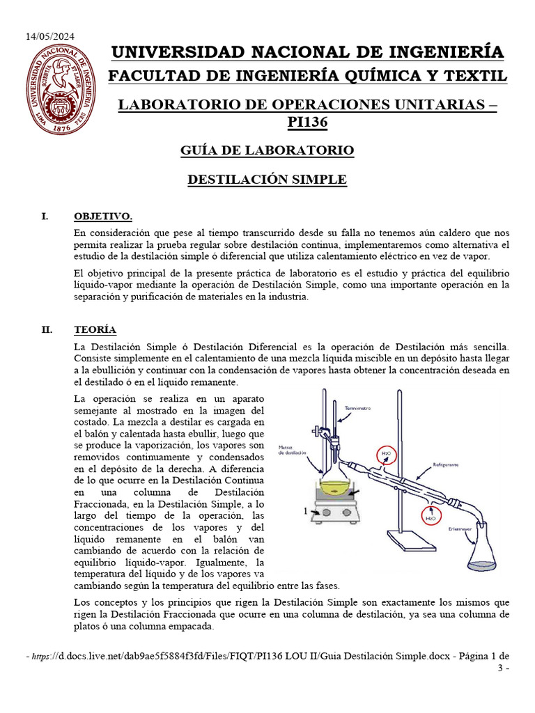 Guía de Laboratorio: Destilación Simple | PDF | Destilación | Vapor