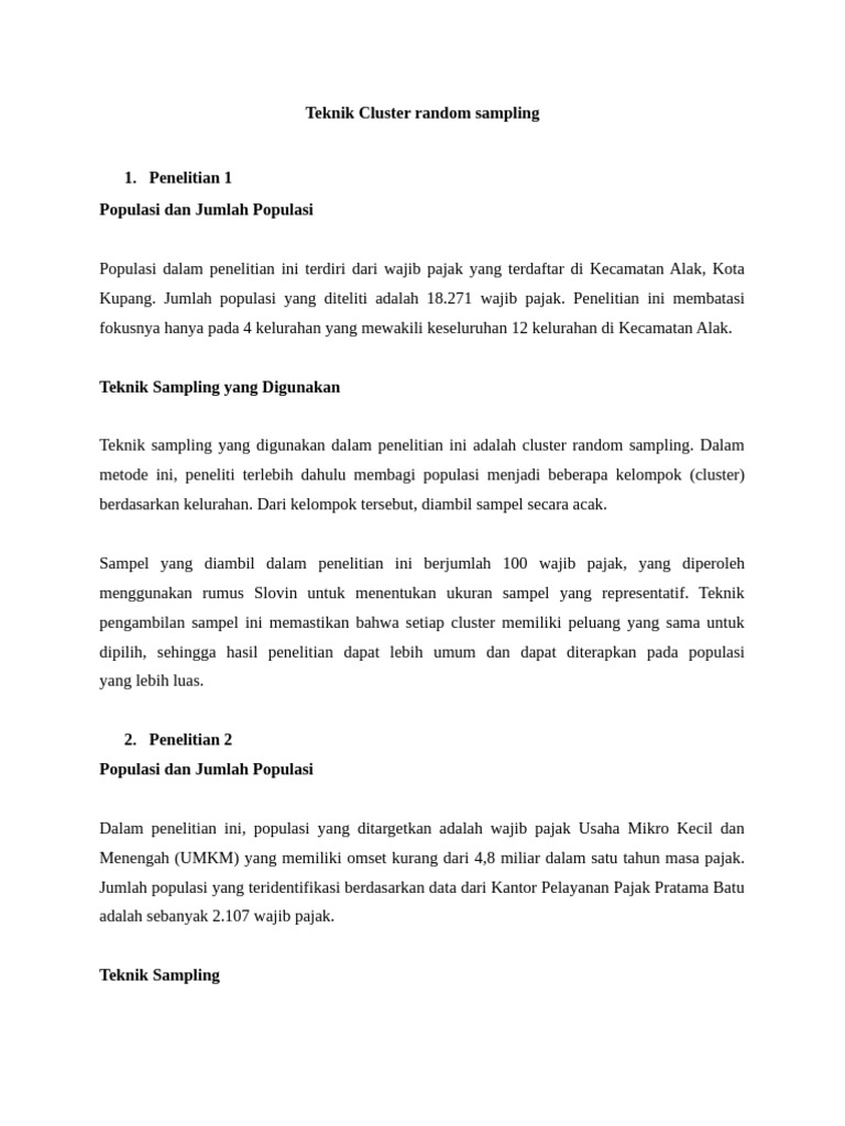 Teknik Cluster Random Sampling pada Pajak | PDF