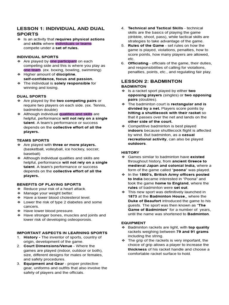 Overview of Individual and Dual Sports | PDF | Sports | Ball Games