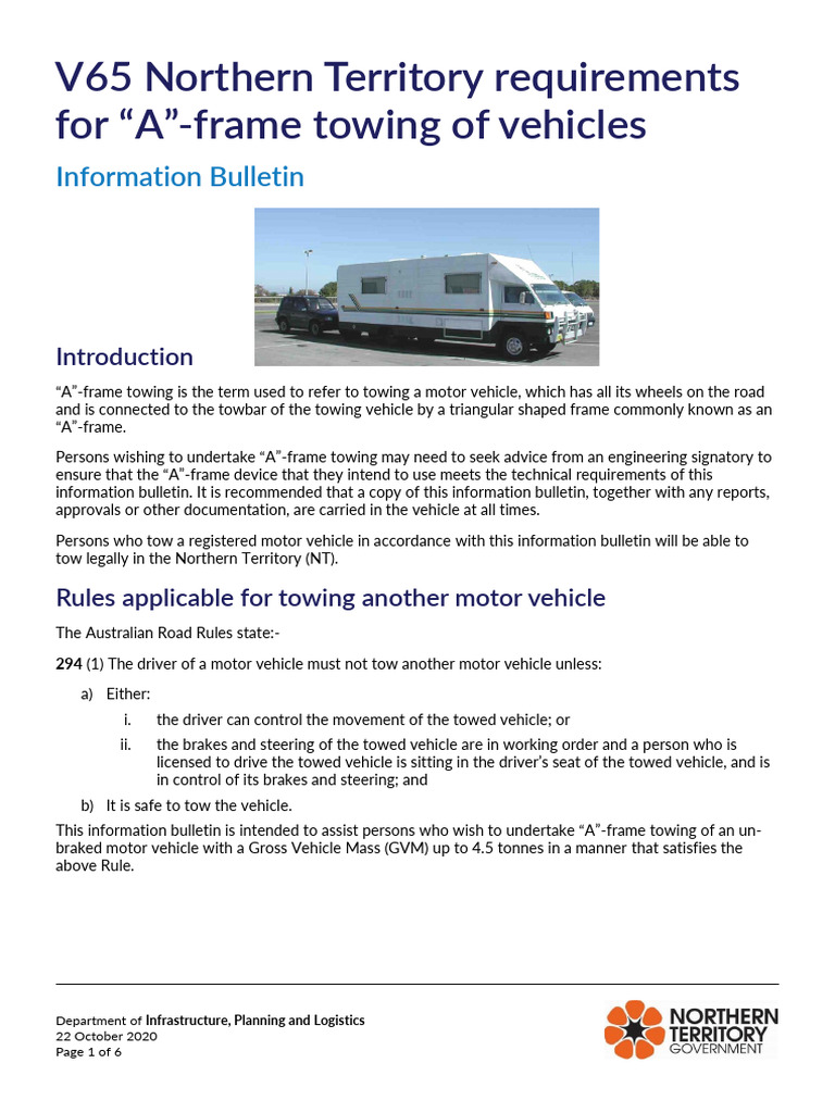 v65 NT Requirements For A Frame Towing of Vehicles | PDF | Trailer ...