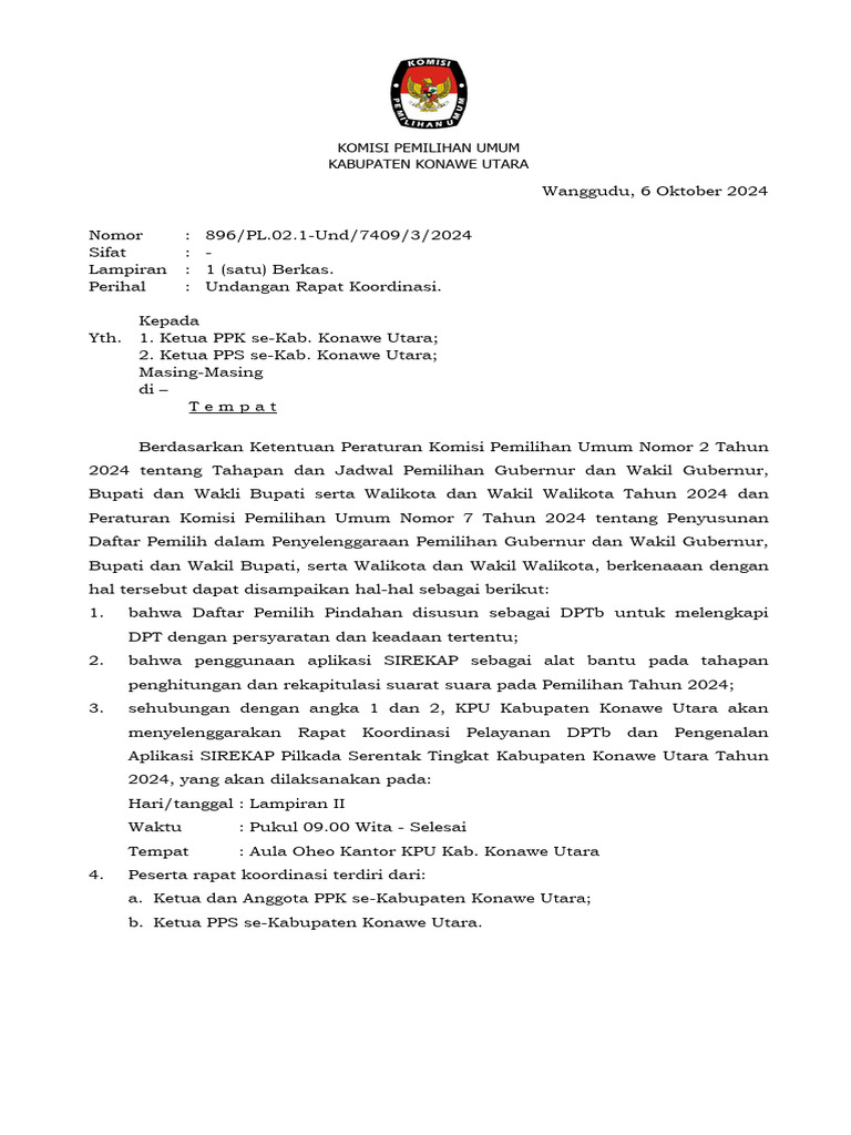 Rakor Pelayanan DPTB Dan Pengenalan SIREKAP | PDF